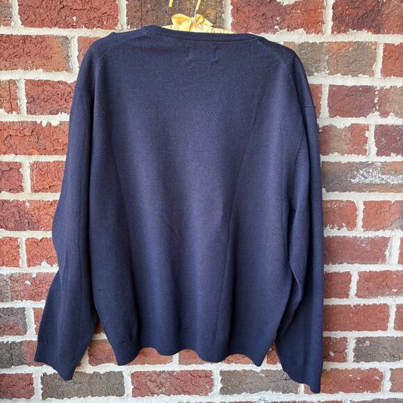 Original Weatherproof Vintage Navy Blue V-Neck Sweater Mens XL 100% Merino Wool - Picture 2 of 4